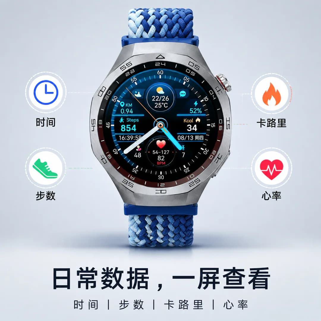 GT 智能手表生成主图 2:日常数据,一屏查看