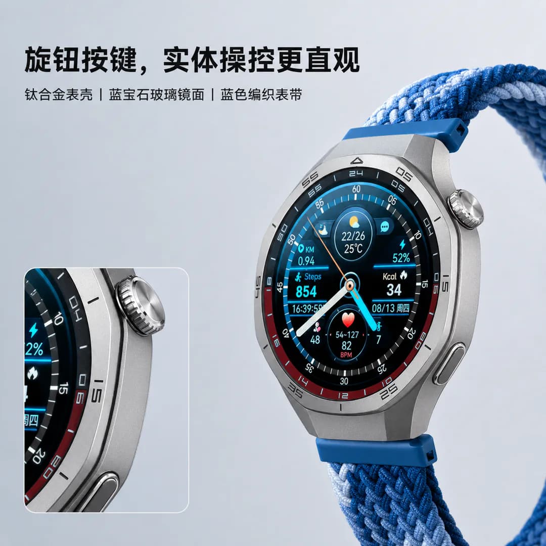 GT 智能手表生成主图 3:旋钮按键,实体操控更直观